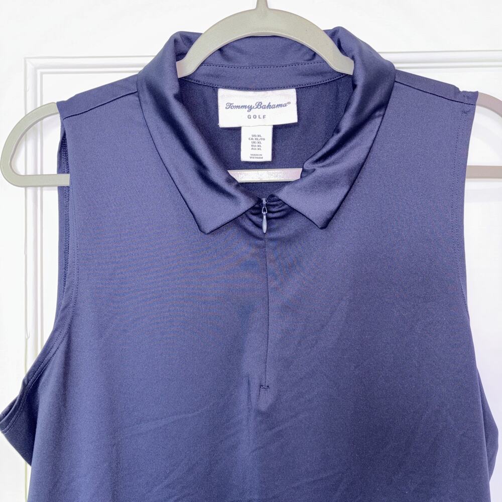 Tommy Bahama Women’s Golf Shirt Navy 1/4 Zip Sleeveless Tank XL Pickleball